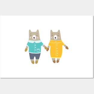 Cute pair of happy bears Posters and Art